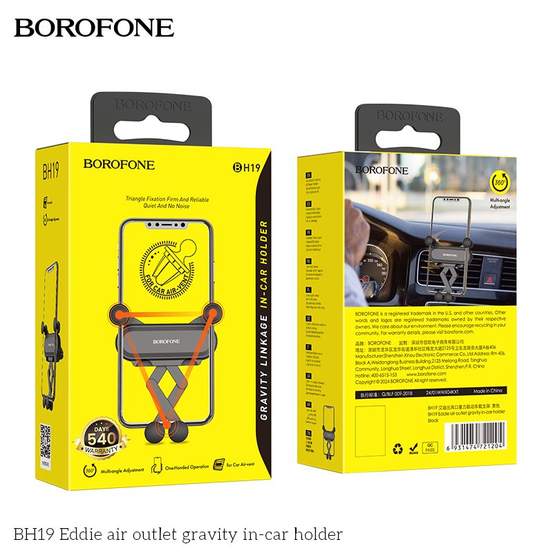 BOROFONE BH19 Eddie gravity air-vent car holder NZ 8